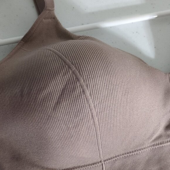 Maidenform XL Bra Wireless Ribbed Mauve Beige Brown Adjustable Full Coverage - Picture 6 of 6